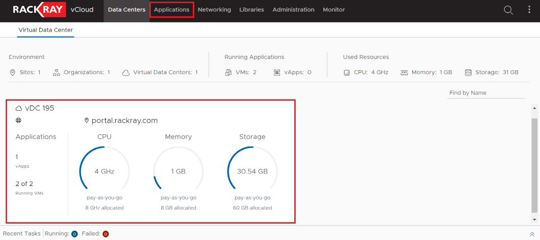 RackRay vCloud panel