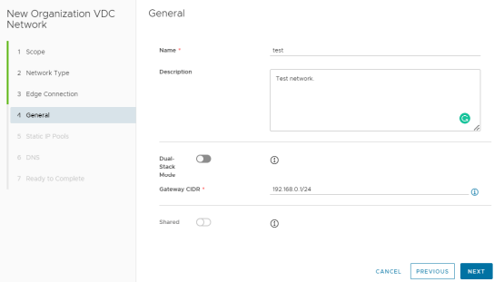 vCloud new vDC network